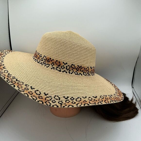 Nine West Leopard Print Trimmed Tan Sun Hat NWT